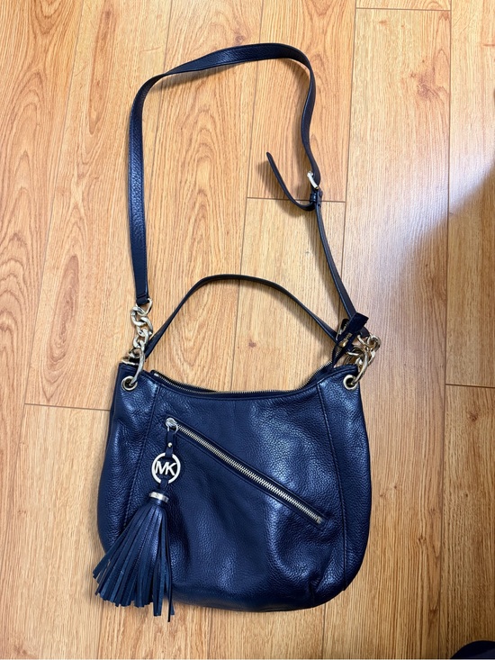 Michael Kors Handbags - Michael Kors Navy Pebbled Leather Shoulder Bag with Tassel